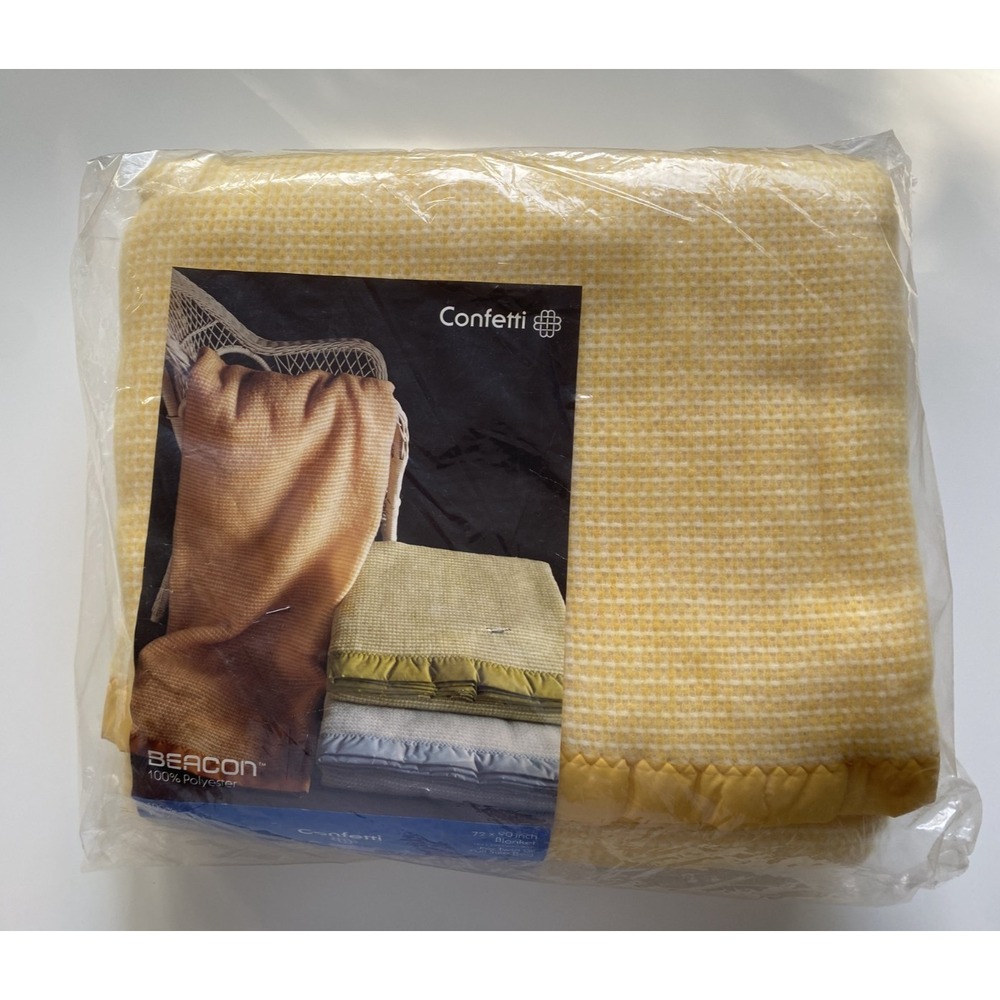 Vintage Beacon Confetti Yellow Orange Blanket 100% Polyester 72x90 Twin Full Bed